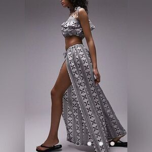 2 piece Set Off or On Shoulder Top & Waist Tie Open Leg Harem Pants Small